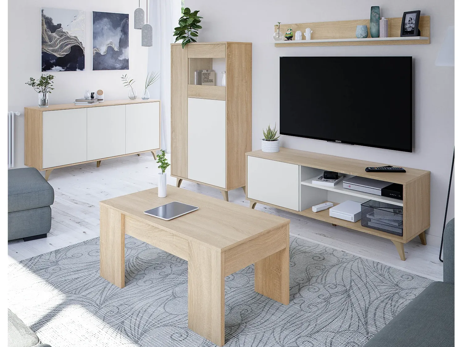 Best VS Venta-stock Móvel de TV Kiko 1 Prateleira 1 Porta, Cor Carvalho/ Branco