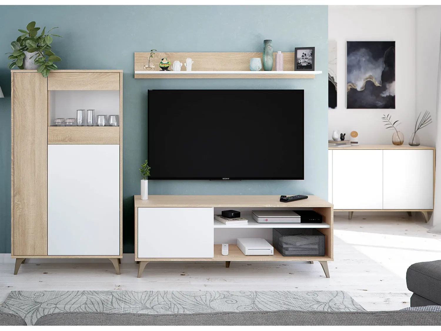 Best VS Venta-stock Móvel de TV Kiko 1 Prateleira 1 Porta, Cor Carvalho/ Branco