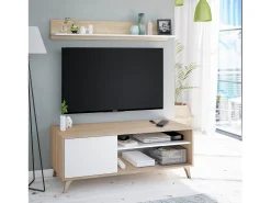 Best VS Venta-stock Móvel de TV Kiko 1 Prateleira 1 Porta, Cor Carvalho/ Branco