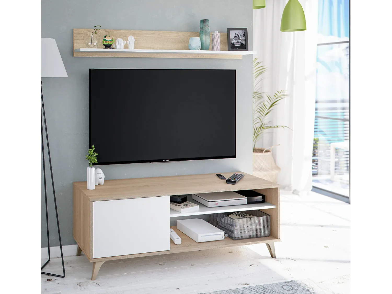 Best VS Venta-stock Móvel de TV Kiko 1 Prateleira 1 Porta, Cor Carvalho/ Branco