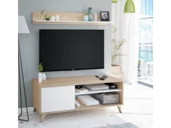 Hot Loungitude Móvel de TV Kikua Plus 135 cm com prateleira em carvalho e para a sala de estar Branco