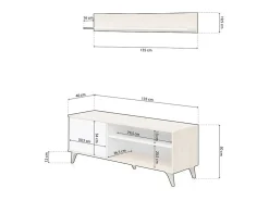Hot Loungitude Móvel de TV Kikua Plus 135 cm com prateleira em carvalho e para a sala de estar Branco