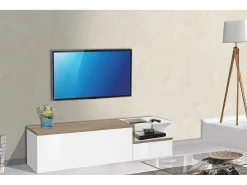 Móvel De Tv*Dmora Móvel de TV Lapo, Aparador baixo de sala com 2 portas, Base de móvel de televisão, 100% Fabricado em Itália, 160x40h46 cm, brilhante e bordo Branco