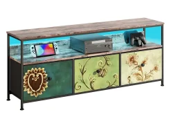 Móvel de TV LED com 3 gavetas, 137x30x57cm, aparador de TV retrô, gavetas coloridas^ Móvel De Tv