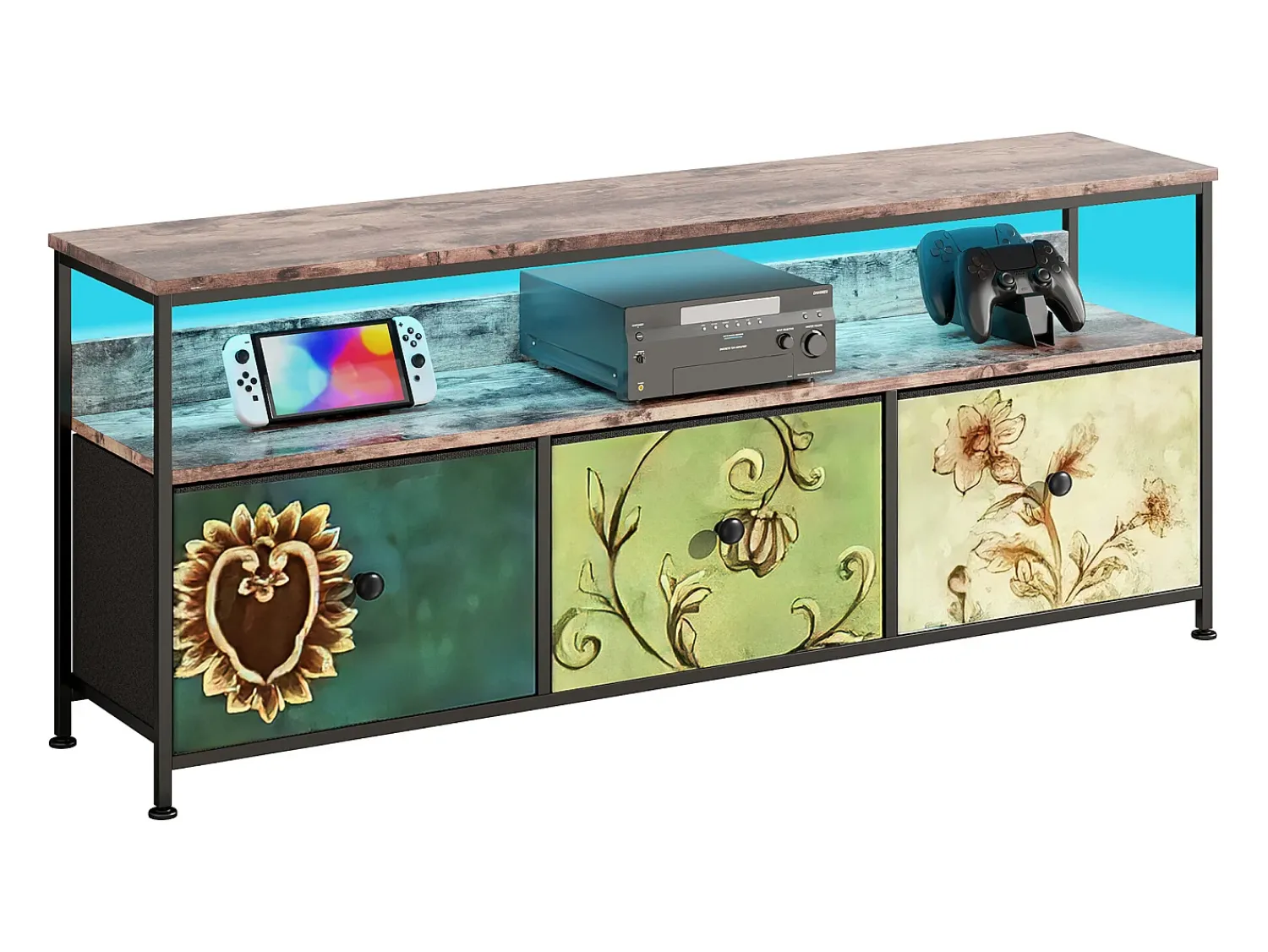 Móvel de TV LED com 3 gavetas, 137x30x57cm, aparador de TV retrô, gavetas coloridas^ Móvel De Tv