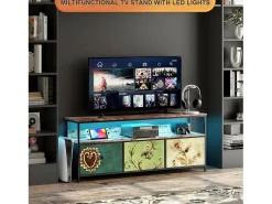 Móvel de TV LED com 3 gavetas, 137x30x57cm, aparador de TV retrô, gavetas coloridas^ Móvel De Tv