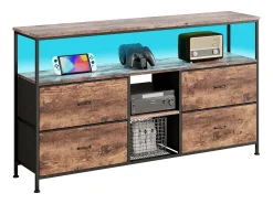 Móvel de TV LED com 4 gavetas, aparador de TV retrô de 108x30x78 cm, gaveta cor pele de tigre^ Móvel De Tv