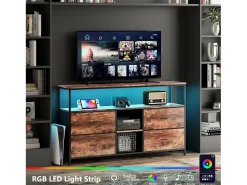 Móvel de TV LED com 4 gavetas, aparador de TV retrô de 108x30x78 cm, gaveta cor pele de tigre^ Móvel De Tv
