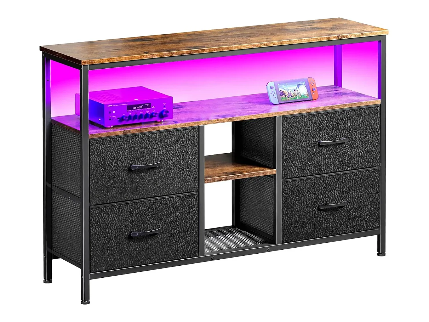 Móvel de TV LED com 4 gavetas, 137x30x78cm, aparador de bancada de TV retrô,^ Móvel De Tv