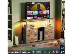 Móvel De Tv| Móvel de TV LED com 4 gavetas, aparador de TV retrô de 137x30x78 cm, gaveta cor pele de tigre Preto / Natural escuro