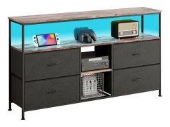 Móvel De Tv* Móvel de TV LED com 4 gavetas, 108x30x78cm, aparador de bancada de TV retrô, Preto