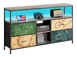 Best Móvel de TV LED com 4 gavetas, aparador de TV retrô 108x30x78cm, gavetas coloridas Multicor