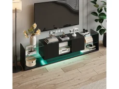 Móvel De Tv* Móvel de TV LED Suspenso Preto 200cm com Design Moderno, Vidro Temperado e Iluminação RGB Bege