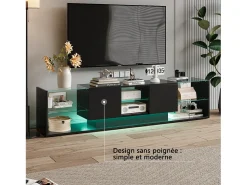 Móvel De Tv* Móvel de TV LED Suspenso Preto 200cm com Design Moderno, Vidro Temperado e Iluminação RGB Bege