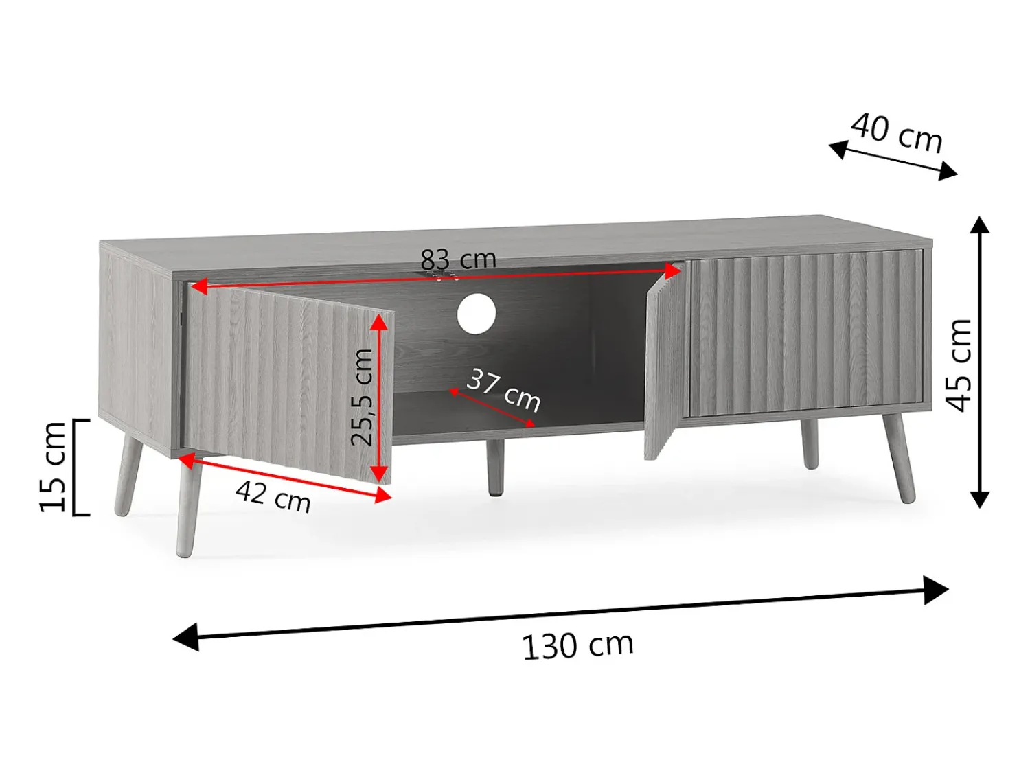 VS Venta-stock Móvel de TV Lluvia 3 portas cor carvalho, 130 cm de comprimento.^ Móvel De Tv