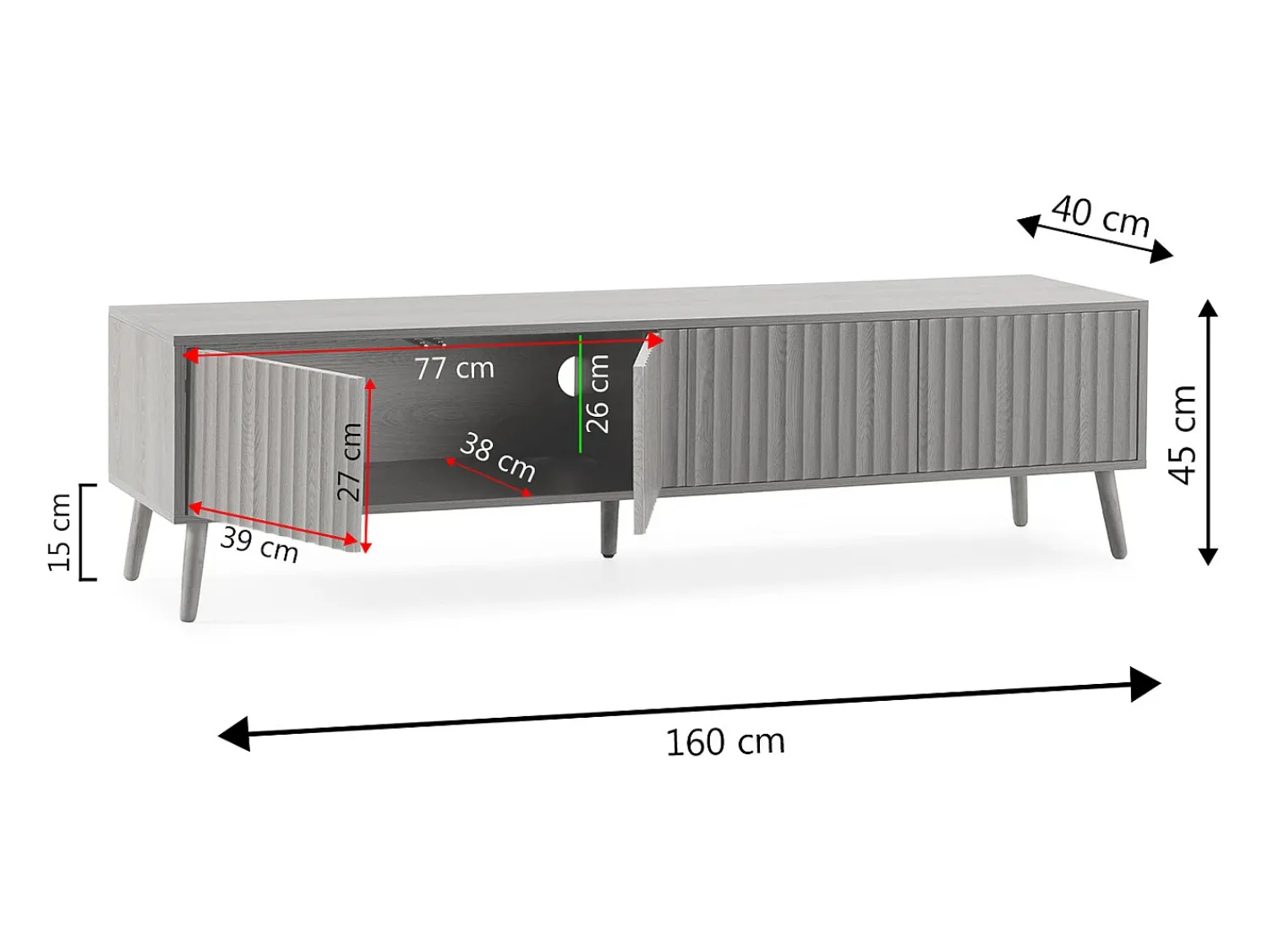 VS Venta-stock Móvel de TV Lluvia com 4 portas cor carvalho, 160 cm de comprimento. Castanho