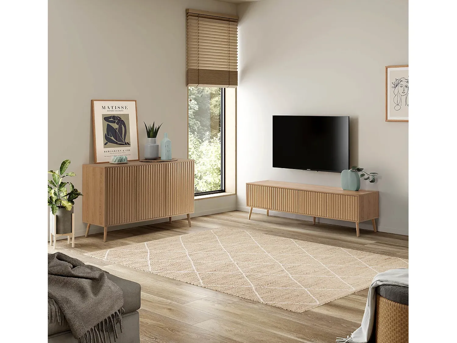 VS Venta-stock Móvel de TV Lluvia com 4 portas cor carvalho, 160 cm de comprimento. Castanho