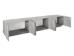 Dmora Móvel de TV Lucas, Aparador baixo de sala, Base de móvel de televisão, 100% Fabricado em Itália, 244x44h46 cm, Cimento escuro Cinzento claro