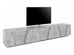 Dmora Móvel de TV Lucas, Aparador baixo de sala, Base de móvel de televisão, 100% Fabricado em Itália, 244x44h46 cm, Cimento escuro Cinzento claro
