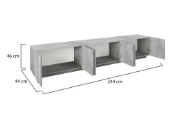 Dmora Móvel de TV Lucas, Aparador baixo de sala, Base de móvel de televisão, 100% Fabricado em Itália, 244x44h46 cm, Cimento escuro Cinzento claro