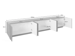 Dmora Móvel de TV Lucas, Aparador baixo de sala, Base de móvel de televisão, 100% Fabricado em Itália, 244x44h46 cm, Cimento escuro Cinzento claro