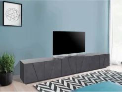 Best Dmora Móvel de TV Lucas, Aparador baixo da sala, Base de móvel de televisão, 100% Fabricado na Itália, 244x44h46 cm, Ardósia Cinzento