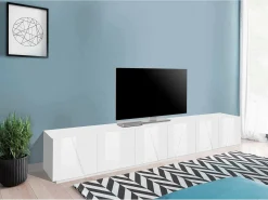 Móvel De Tv|Dmora Móvel de TV Lucas, Aparador baixo da sala, Base de móvel de televisão, 100% Fabricado na Itália, 244x44h46 cm, brilhante Branco