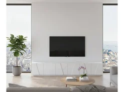 Móvel De Tv|Dmora Móvel de TV Lucas, Aparador baixo da sala, Base de móvel de televisão, 100% Fabricado na Itália, 244x44h46 cm, brilhante Branco