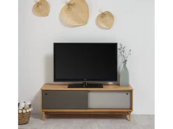 Best VS Venta-stock Móvel de TV Magnus 2 Portas de correr Cor Cinza, Madeira Maciça Castanho