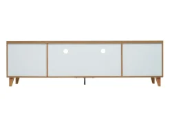New Móvel de TV, mesa de centro com 5 portas e 2 compartimentos abertos para sua sala de estar, 175 x 37 x 51 cm Branco
