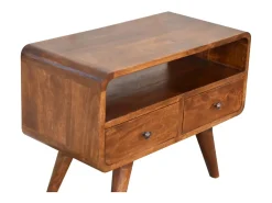 Móvel de TV Mini curvo em castanheiro Artisan Furniture, 2 gavetas, 1 prateleira aberta,^ Móvel De Tv