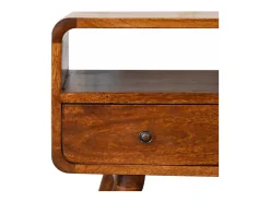 Móvel de TV Mini curvo em castanheiro Artisan Furniture, 2 gavetas, 1 prateleira aberta,^ Móvel De Tv