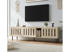 Merax Móvel de TV minimalista e baixo - 160 x 40 x 47 cm - com design vazado + 3 portas - para TVs de 65 polegadas - MDF - cor natural^ Móvel De Tv