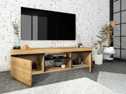 Skraut Home Móvel de TV modelo NATURALE cor Carvalho e Preto, 140x40x41cm^ Móvel De Tv