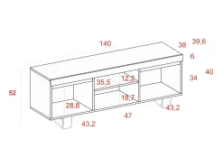 Skraut Home Móvel de TV modelo NATURALE cor Carvalho e Preto, 140x40x53cm^ Móvel De Tv