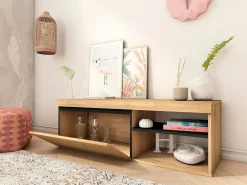 Hot Skraut Home Móvel de TV modelo NATURALE cor Carvalho e Preto, 120x40x41cm Natural claro