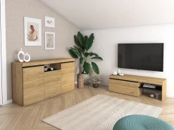 Hot Skraut Home Móvel de TV modelo NATURALE cor Carvalho e Preto, 120x40x41cm Natural claro
