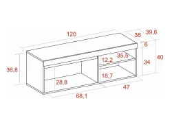 Hot Skraut Home Móvel de TV modelo NATURALE cor Carvalho e Preto, 120x40x41cm Natural claro