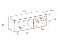 Móvel De Tv|Skraut Home Móvel de TV modelo NATURALE cor Carvalho e Preto, 120x40x53cm Natural claro