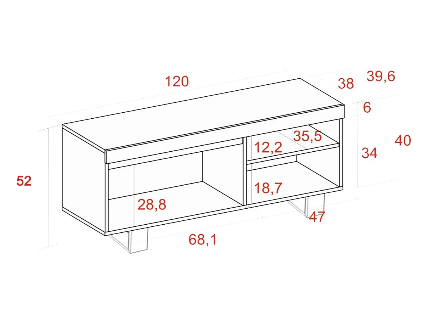 Móvel De Tv|Skraut Home Móvel de TV modelo NATURALE cor Carvalho e Preto, 120x40x53cm Natural claro
