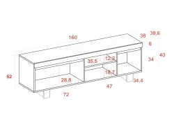Sale Skraut Home Móvel de TV modelo NATURALE cor Carvalho e Preto, 160x40x53cm Natural claro