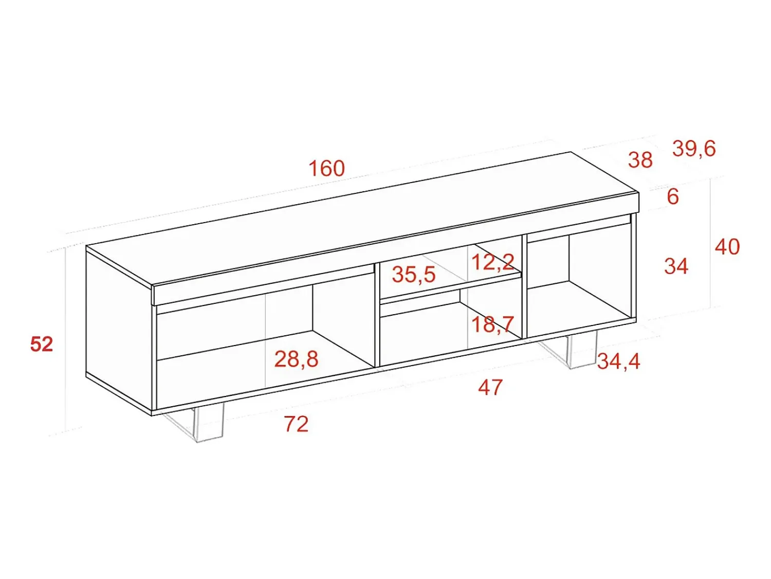 Sale Skraut Home Móvel de TV modelo NATURALE cor Carvalho e Preto, 160x40x53cm Natural claro