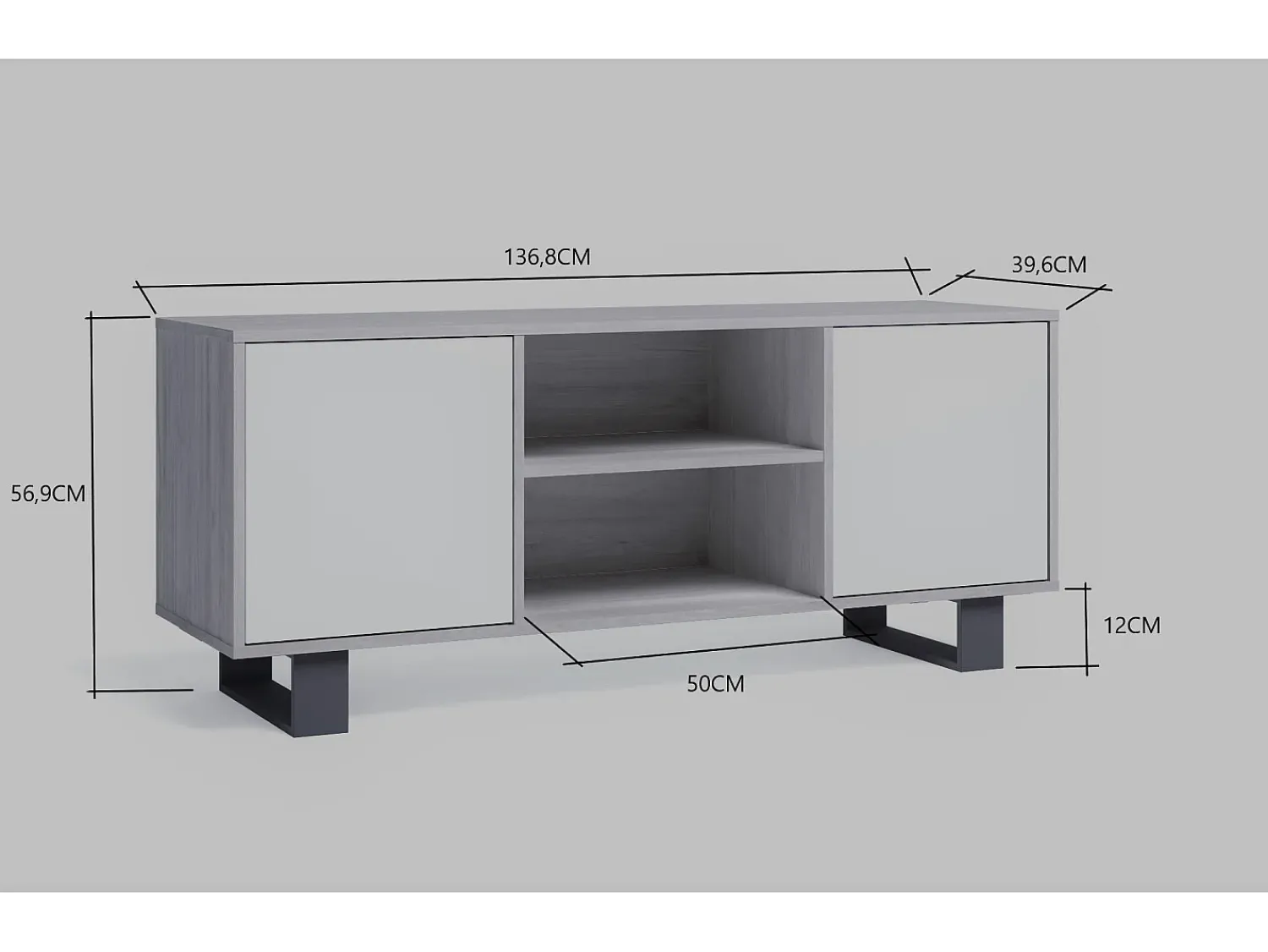 Móvel De Tv*Skraut Home Móvel de TV modelo WIND, cor Cinza Antracite e carvalho, 137x40x57cm Natural claro