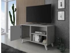 Clearance Skraut Home Móvel de TV modelo WIND, cor Cinzento Cemento e , 95x40x57cm Branco