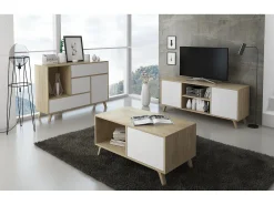 Skraut Home Móvel de TV modelo WIND, cor Carvalho e Branco, 95x40x57cm^ Móvel De Tv