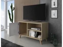 Skraut Home Móvel de TV modelo WIND, cor Carvalho e Branco, 95x40x57cm^ Móvel De Tv