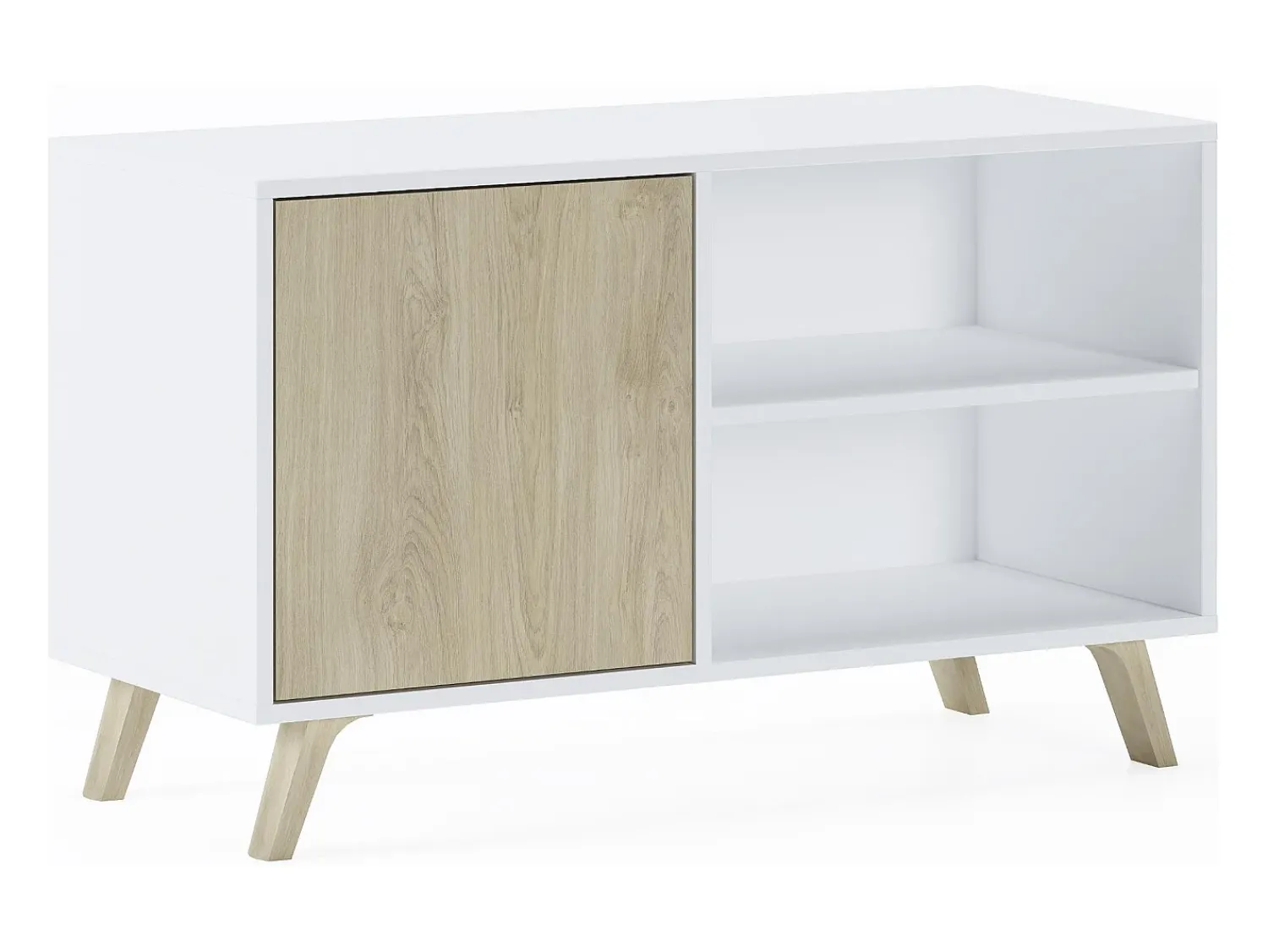 Skraut Home Móvel de TV modelo WIND, cor Branco e Carvalho, 137x40x57cm^ Móvel De Tv