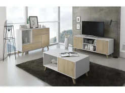 Skraut Home Móvel de TV modelo WIND, cor Branco e Carvalho, 137x40x57cm^ Móvel De Tv
