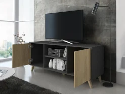 Móvel De Tv*Skraut Home Móvel de TV modelo WIND, cor Cinza Antracite e carvalho, 137x40x57cm Cinzento / Bege
