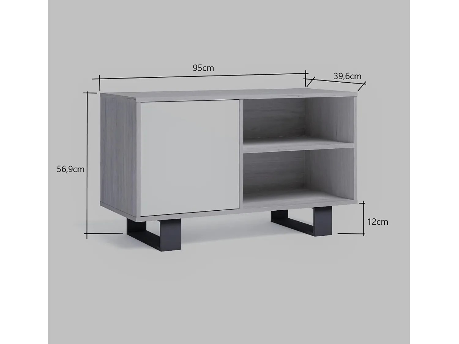 Móvel De Tv*Skraut Home Móvel de TV modelo WIND, cor Carvalho e Branco, 95x40x57cm Natural claro